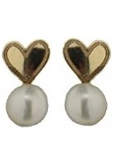 terrific small 18K yellow gold heart cultivated pearl baby earrings